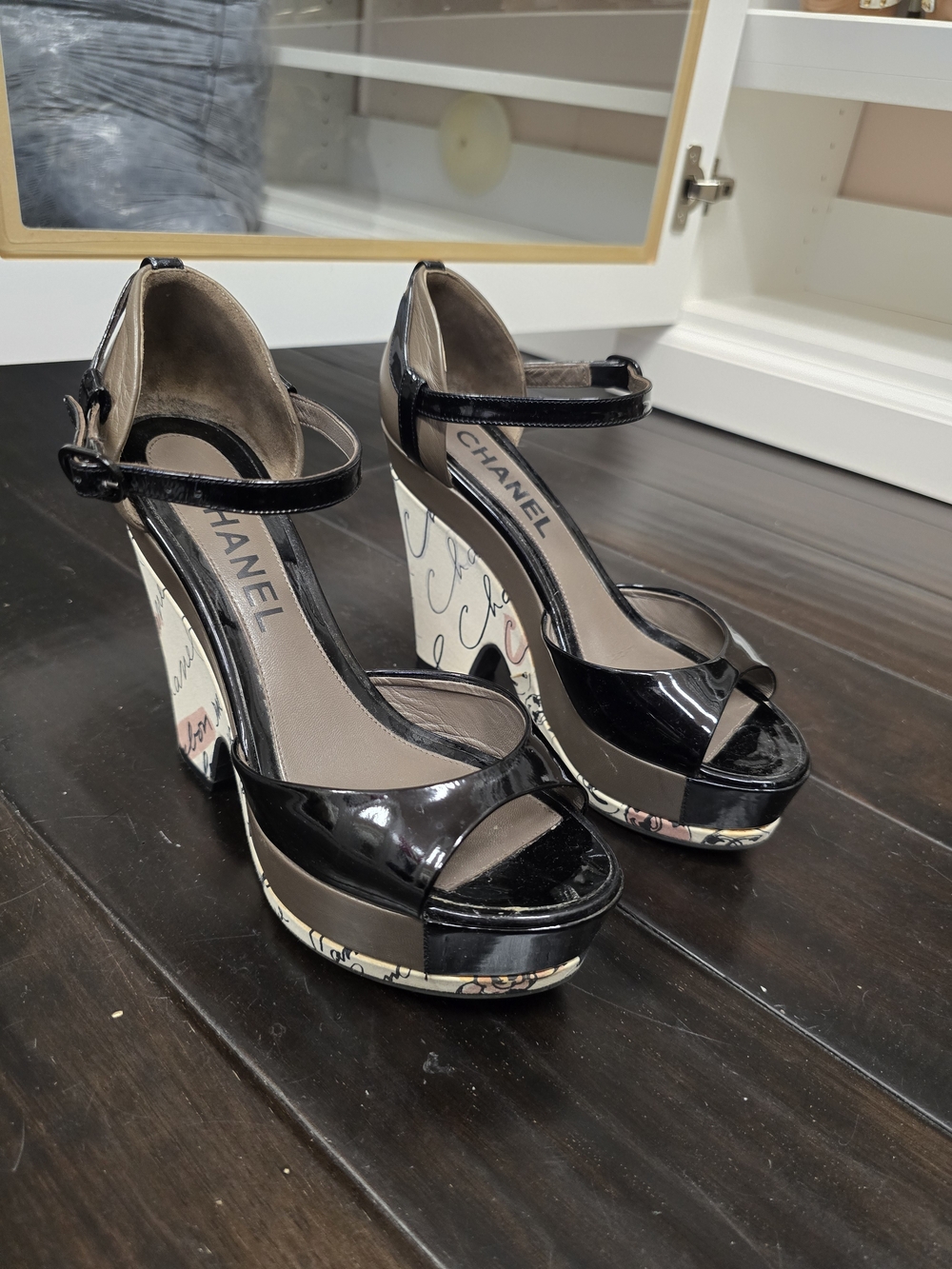 Chanel Black Patent Leather Platform Sandals